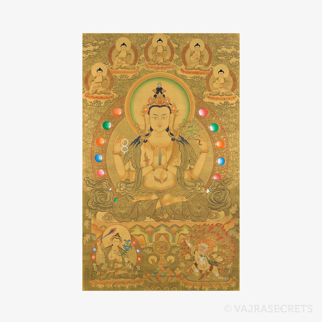 Chenrezig (Four-Armed) Thangka Print