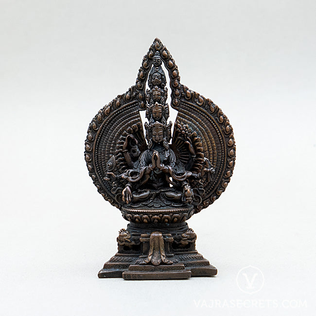 Sitting Chenrezig (1000-Armed) Copper Statue, 5 inch