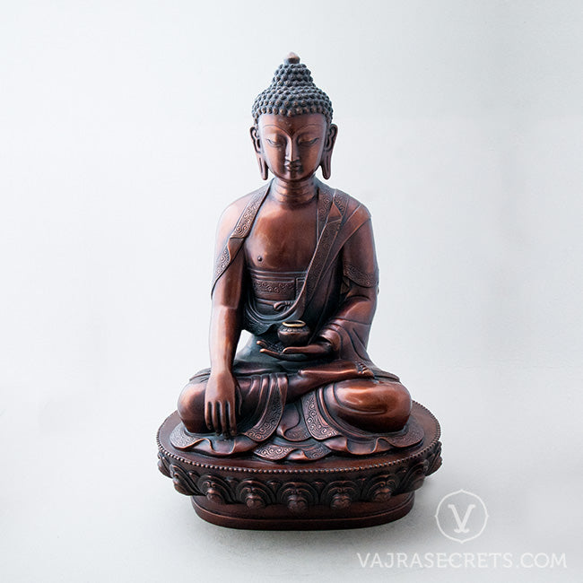 Shakyamuni Brass Statue with Oxidised Finish, 18 inch