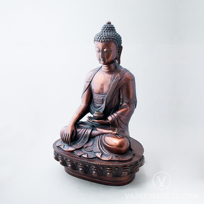 Shakyamuni Brass Statue with Oxidised Finish, 18 inch