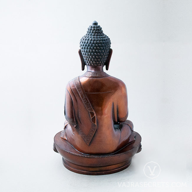 Shakyamuni Brass Statue with Oxidised Finish, 18 inch