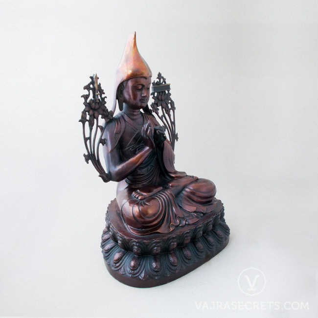 Lama Tsongkhapa Brass Statue with Oxidised Finish, 20 inch