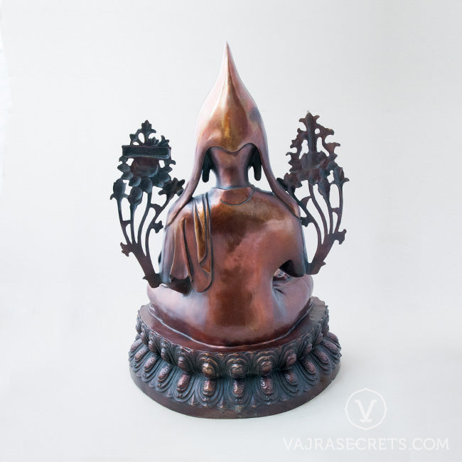 Lama Tsongkhapa Brass Statue with Oxidised Finish, 20 inch