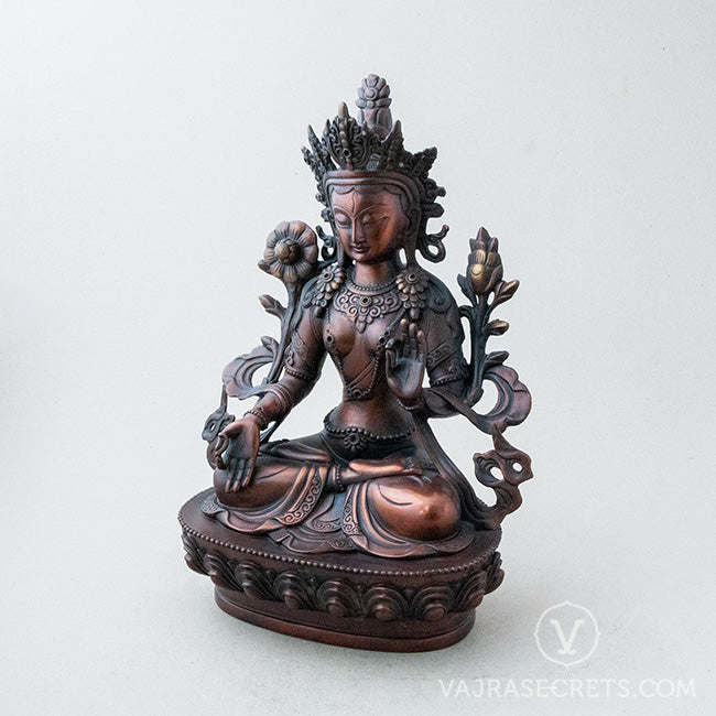 White Tara Brass Statue with Oxidised Finish, 12 inch