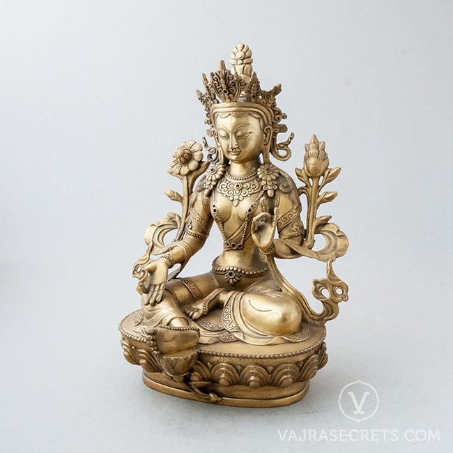 Green Tara Brass Statue, 12 inch