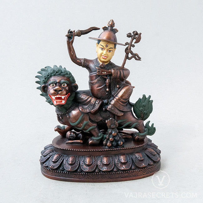 Wrathful Dorje Shugden Brass Statue with Oxidised Finish & Gold Face, 7 inch