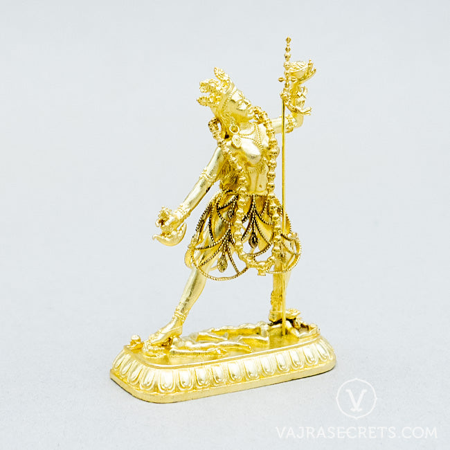 Vajrayogini Brass Statue with Gold Finish, 2.75 inch