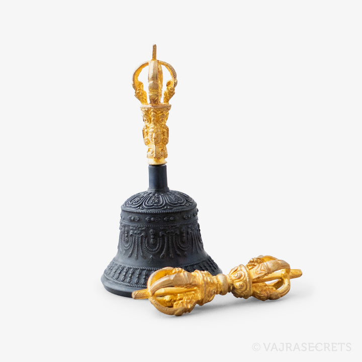 Antique Finish Vajra and Bell, 6 inch