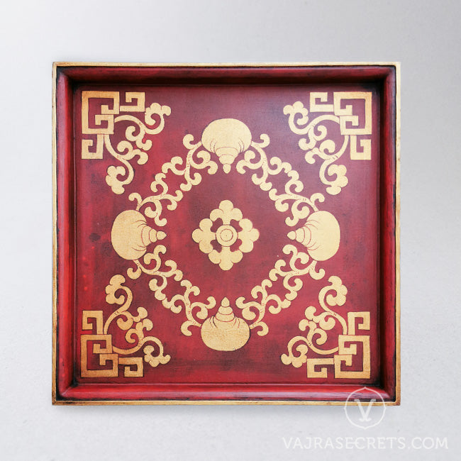 Tibetan Square Tray with Conch Shell Motif