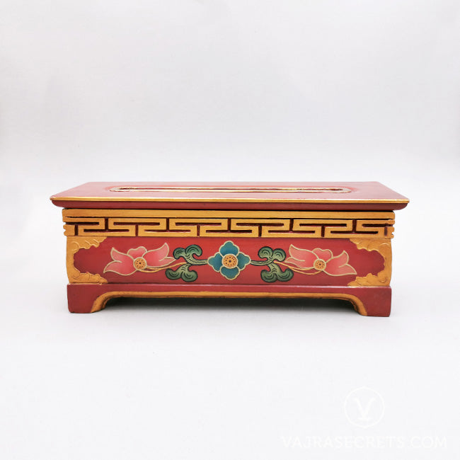 Tibetan Wooden Incense Burner with Pink & Blue Floral Motif (Large)