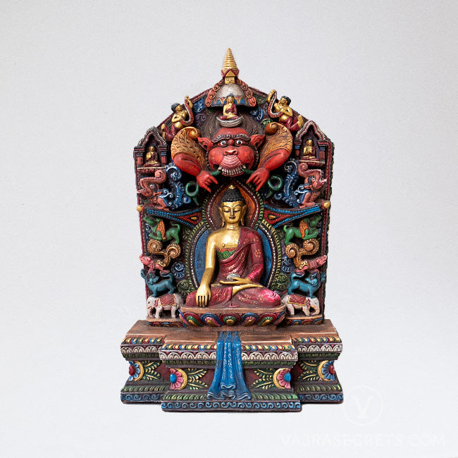 Shakyamuni Colourful Wooden Statue, 14 inch