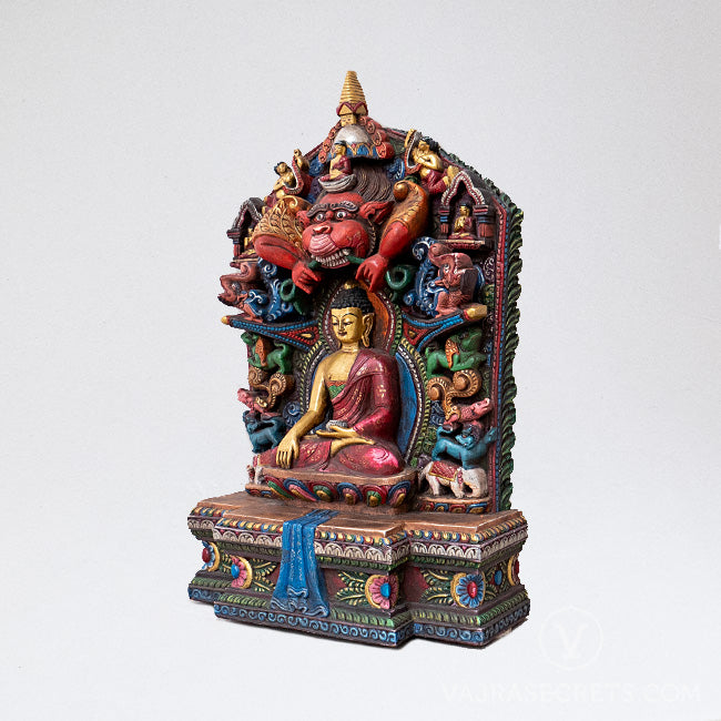 Shakyamuni Colourful Wooden Statue, 14 inch