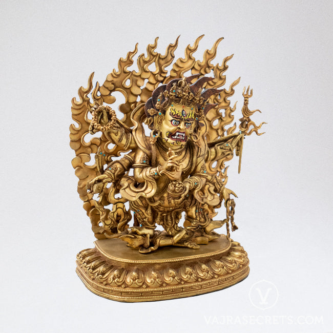 Six-Armed Mahakala Gold Statue, 12 inch