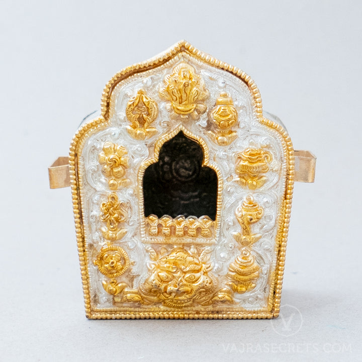 Gold and Silver Plated Tibetan Gau Prayer Box, 3.5 inch