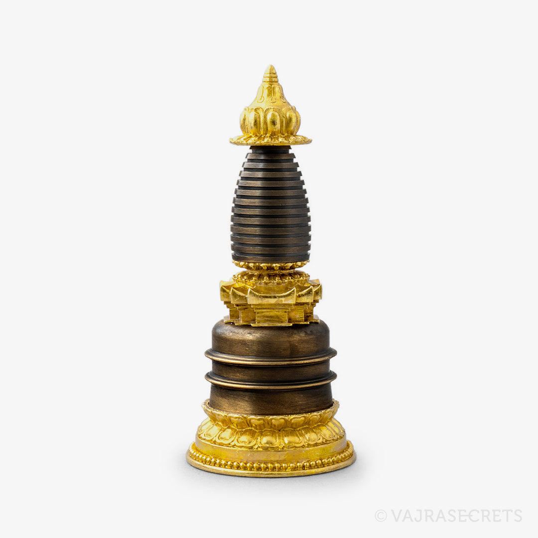 Two-Tone Parinirvana Brass Stupa, 5 inch