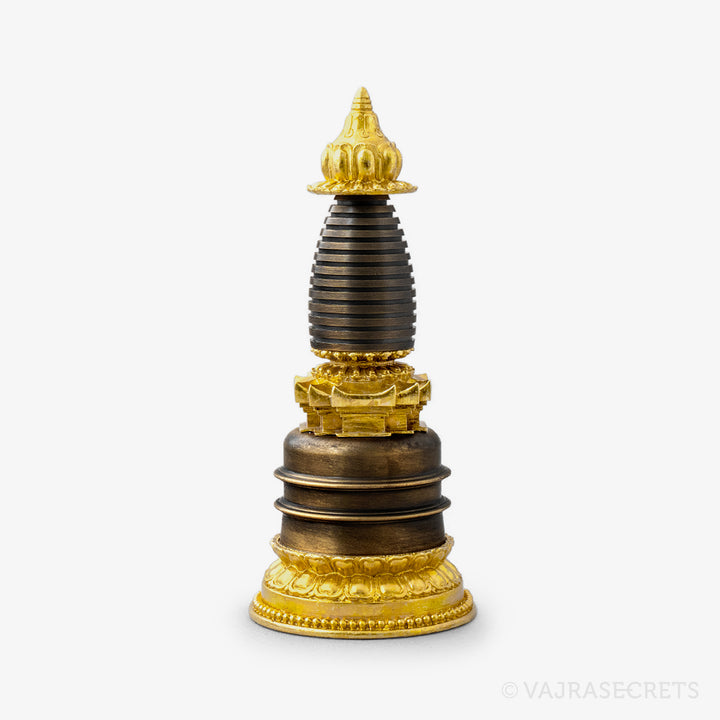 Two-Tone Parinirvana Brass Stupa, 5 inch