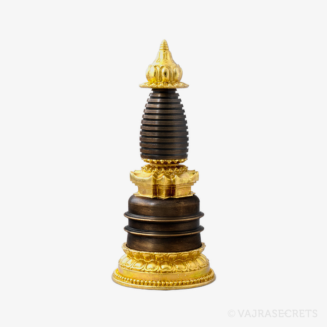 Two-Tone Parinirvana Brass Stupa, 5 inch