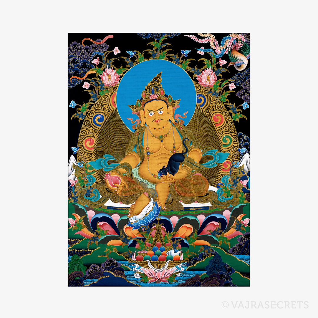 Dzambala Mini Thangka with Brocade