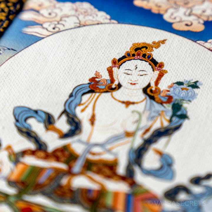 White Tara Mini Thangka with Brocade