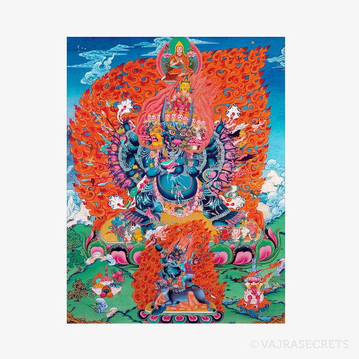 Yamantaka Solitary Hero Mini Thangka with Brocade