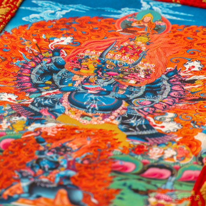 Yamantaka Solitary Hero Mini Thangka with Brocade