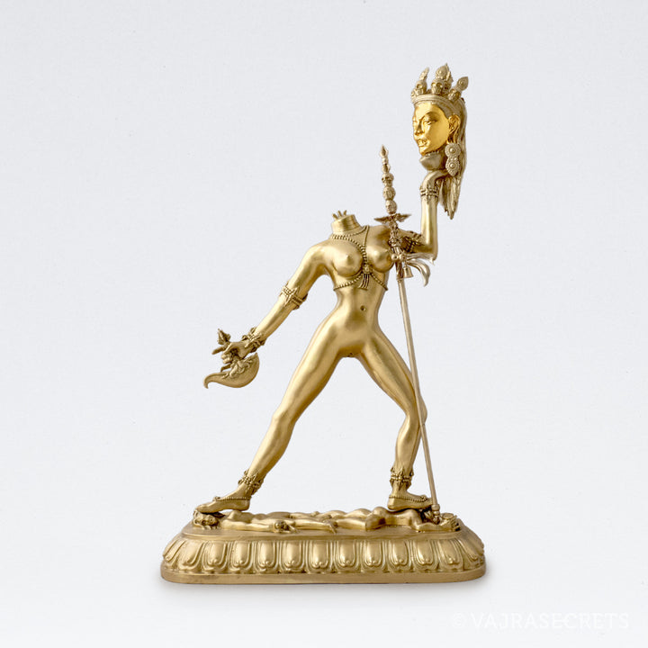 Ucheyma (Headless Vajrayogini) Brass Statue with Gold Leaf, 17 inch