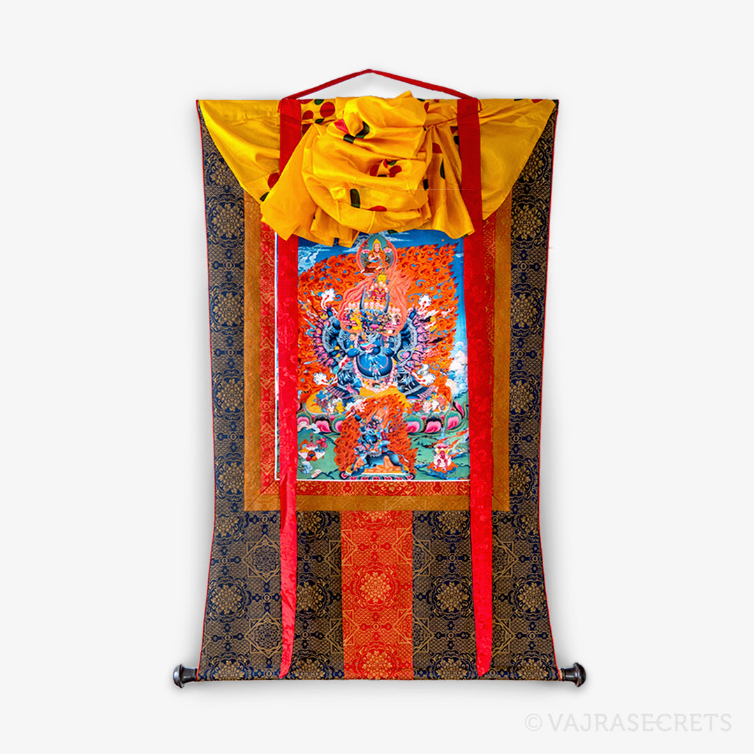 Yamantaka Solitary Hero Thangka with Brocade, 18 x 24 inch