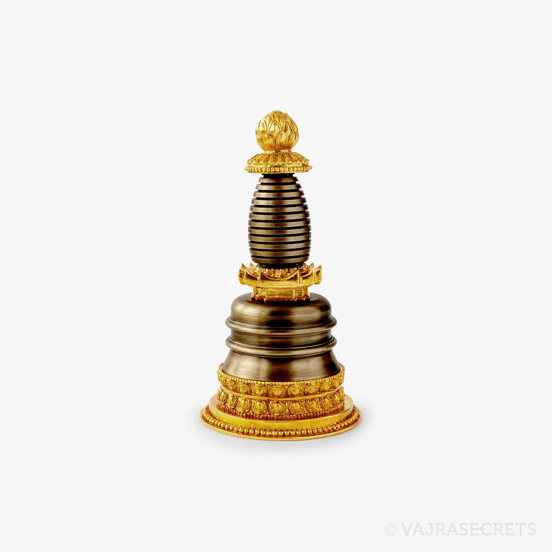 Two-Tone Parinirvana Brass Stupa, 6.5 inch