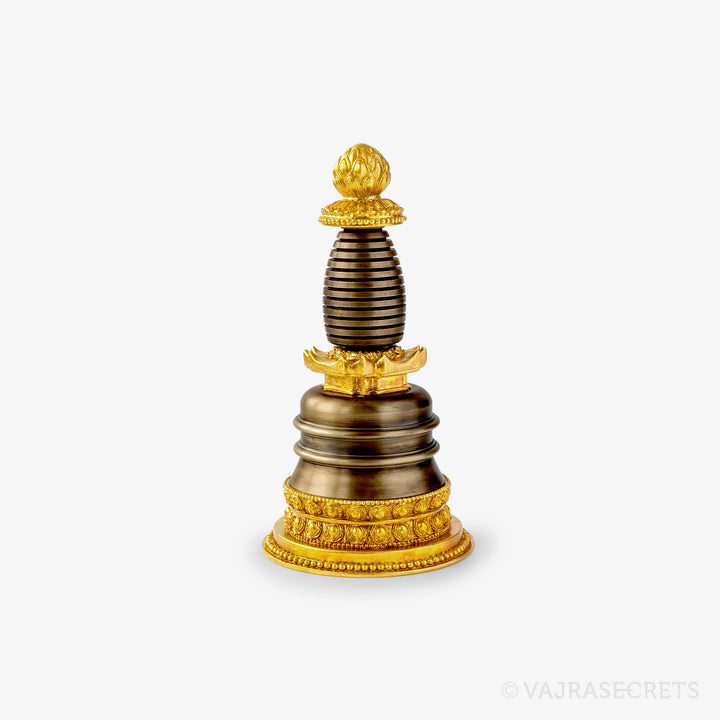 Two-Tone Parinirvana Brass Stupa, 6.5 inch