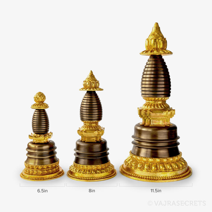 Two-Tone Parinirvana Brass Stupa, 6.5 inch