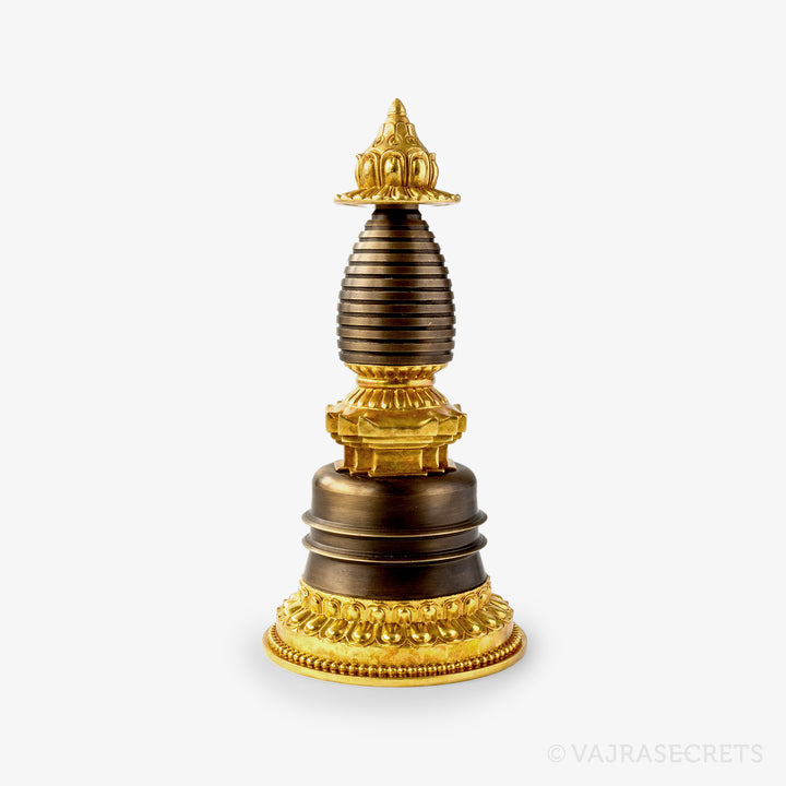 Two-Tone Parinirvana Brass Stupa, 8 inch