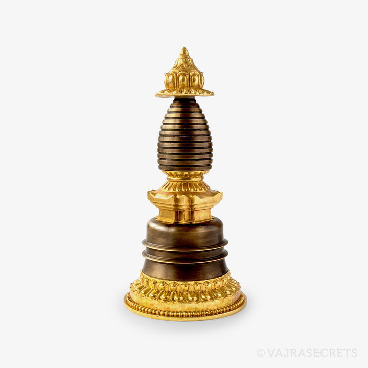 Two-Tone Parinirvana Brass Stupa, 8 inch