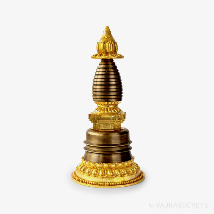 Two-Tone Parinirvana Brass Stupa, 11.5 inch