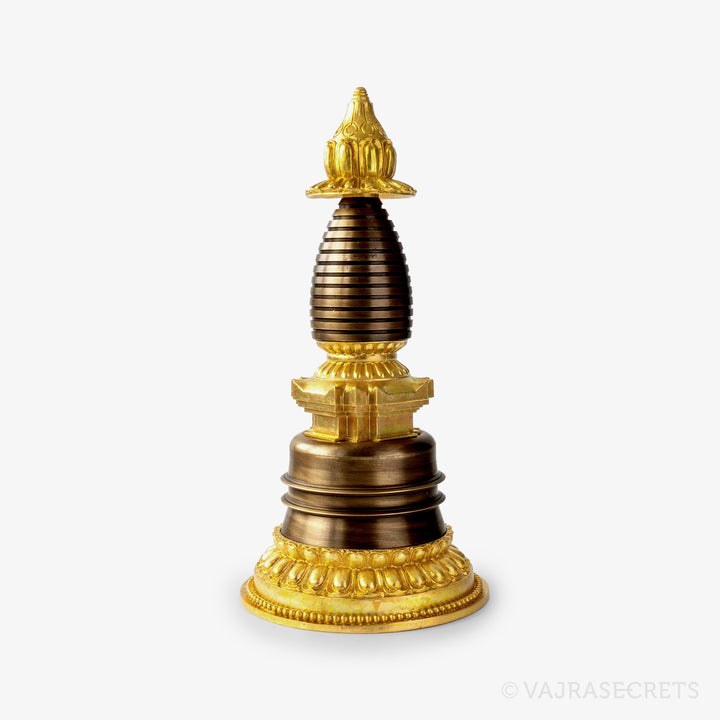 Two-Tone Parinirvana Brass Stupa, 11.5 inch