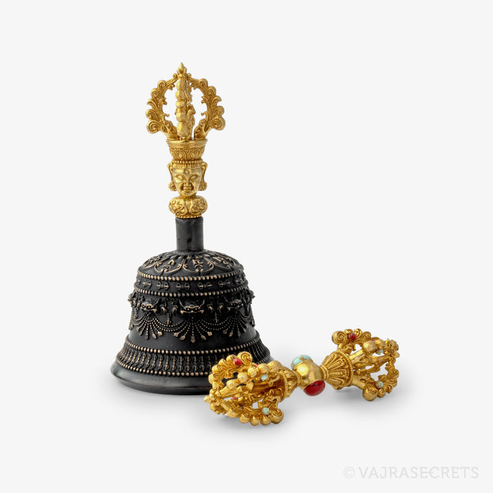 Antique Finish Bronze Alloy Vajra and Bell, 6 inch