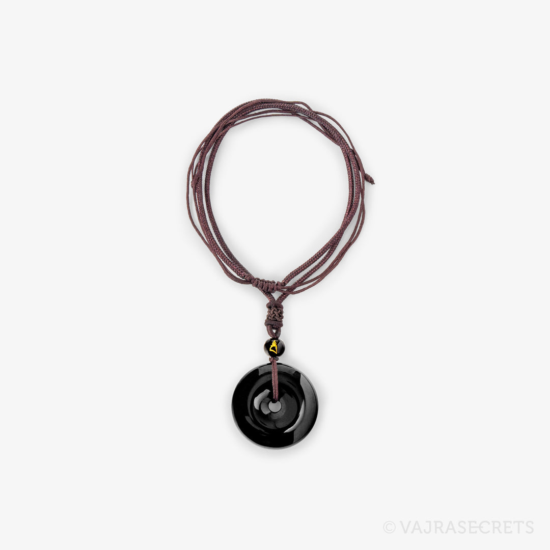 Obsidian Donut Cord Necklace with Blessed BAM Bead