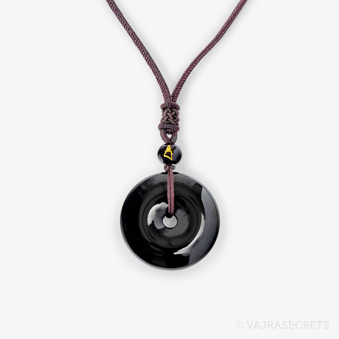 Obsidian Donut Cord Necklace with Blessed BAM Bead