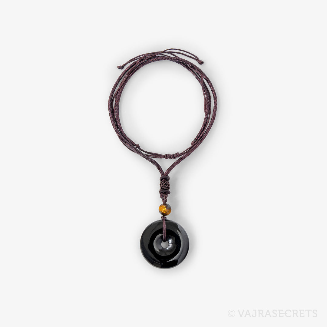 Obsidian Donut Cord Necklace with Blessed BAM Bead