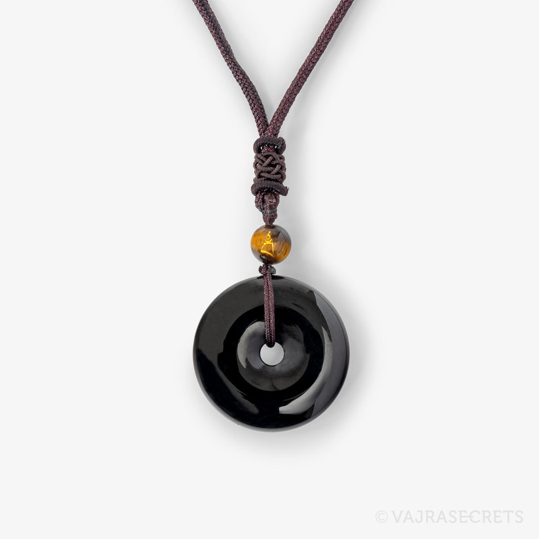 Obsidian Donut Cord Necklace with Blessed BAM Bead