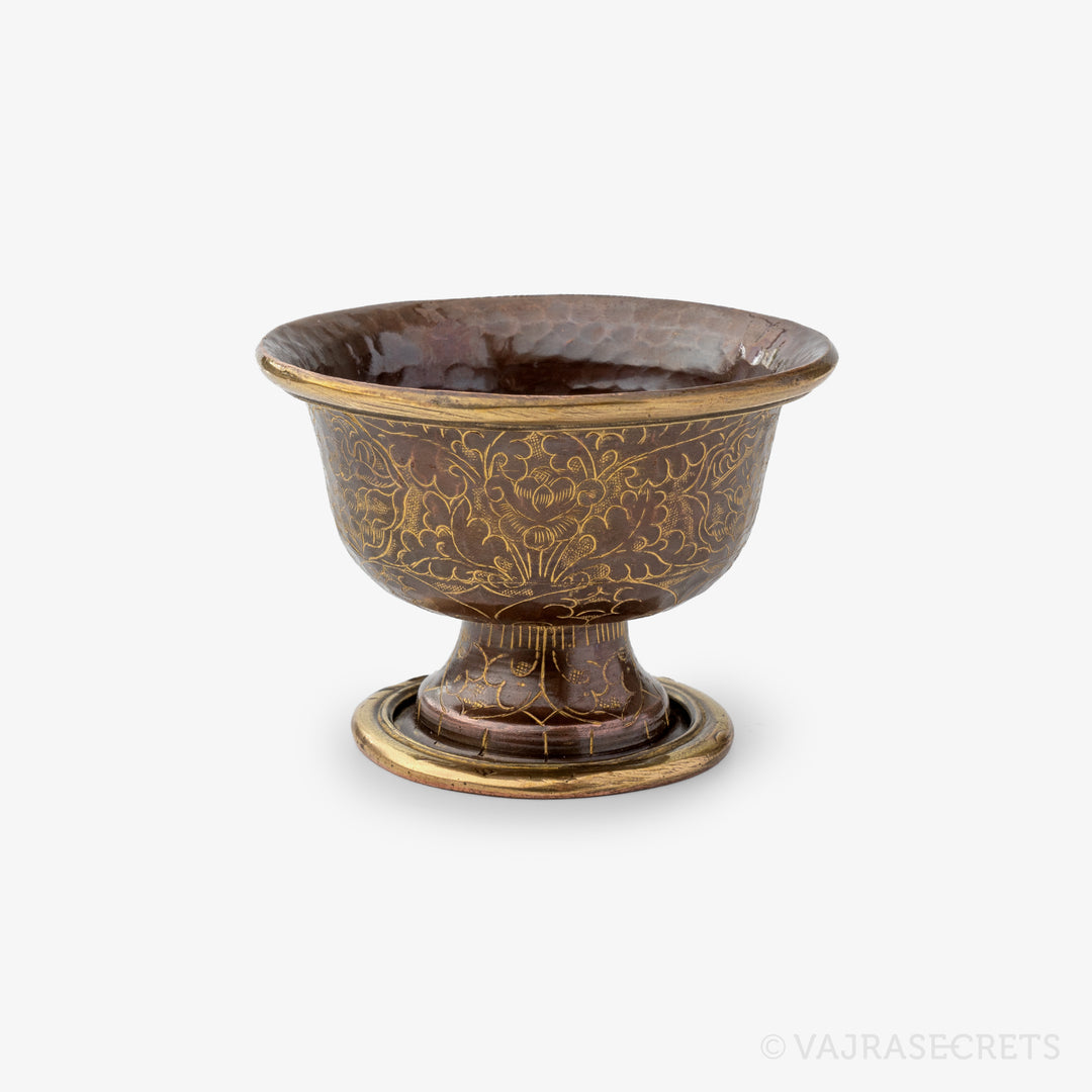 Gold-Trimmed Carved Copper Offering Bowls, 3 inch (Set of 8)