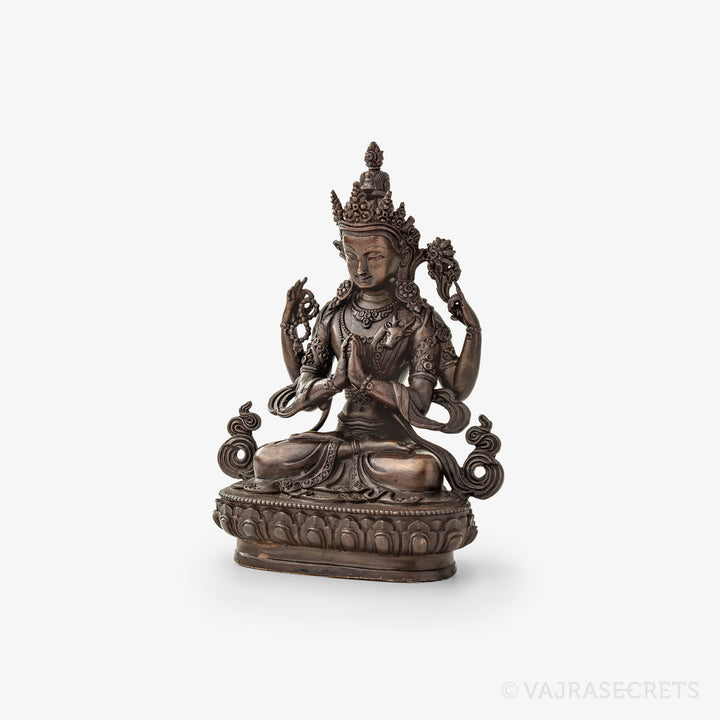 Chenrezig (Four Armed) Copper Statue, 4 inch