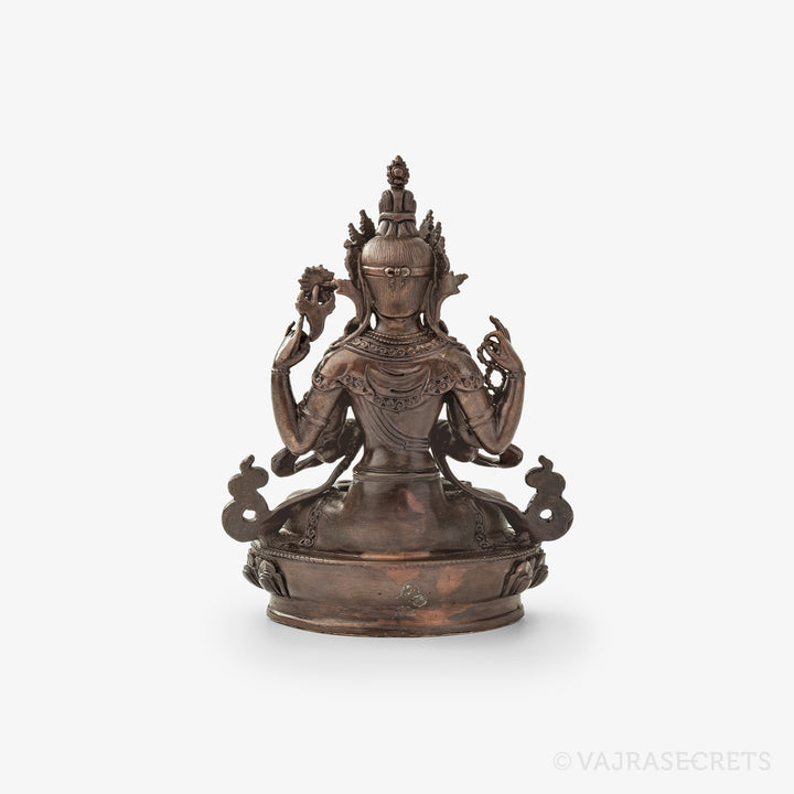 Chenrezig (Four Armed) Copper Statue, 4 inch