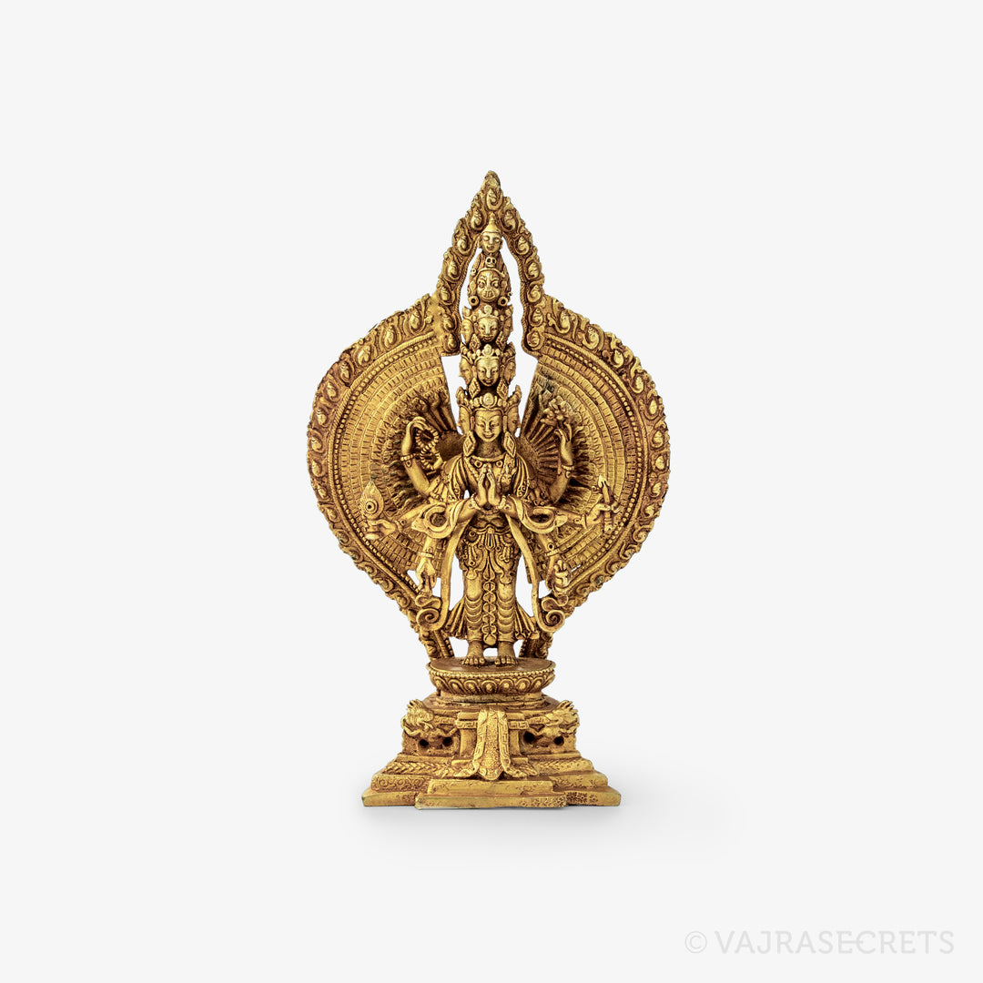 Chenrezig (1000-Armed) Gold Statue, 6 inch