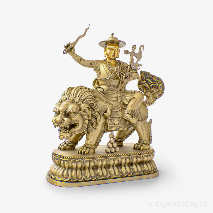 Dorje Shugden Brass Statue with Gold Leaf, 10 inch