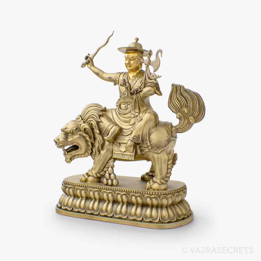 Dorje Shugden Brass Statue with Gold Leaf, 10 inch